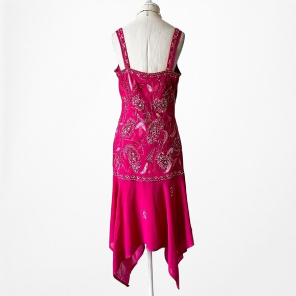Vintage Pink Floral Beaded Midi Babydoll Bodycon Cocktail Dress Size L - Picture 11 of 11